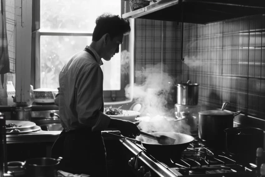 black-white-vintage-portrait-man-doing-housework-household-chores mantenimiento campana extractora